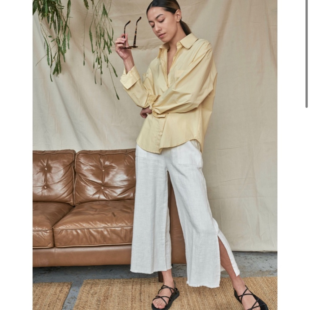 Little Lies Linen Cotton Gathered Waist Crop Pants with Pockets